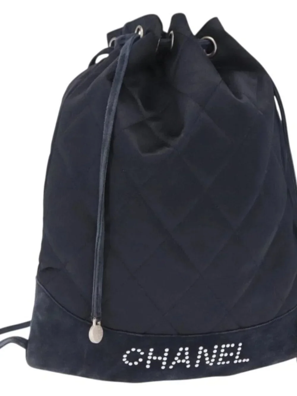 CHANEL Matelasse Backpack Satin Navy CC Auth ka1497